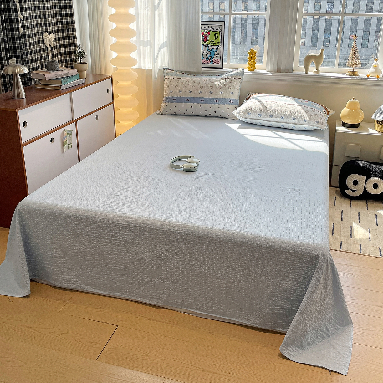 91家纺网 家纺一手货源 找家纺 奈颜 2026新款费尔岛云柔泡芙纱A类贝壳边夏被四件套-提供买家秀 可可小猫