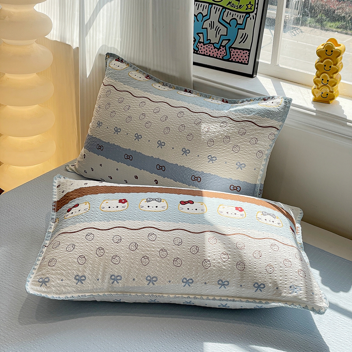 91家纺网 家纺一手货源 找家纺 奈颜 2026新款费尔岛云柔泡芙纱A类贝壳边夏被四件套-提供买家秀 可可小猫