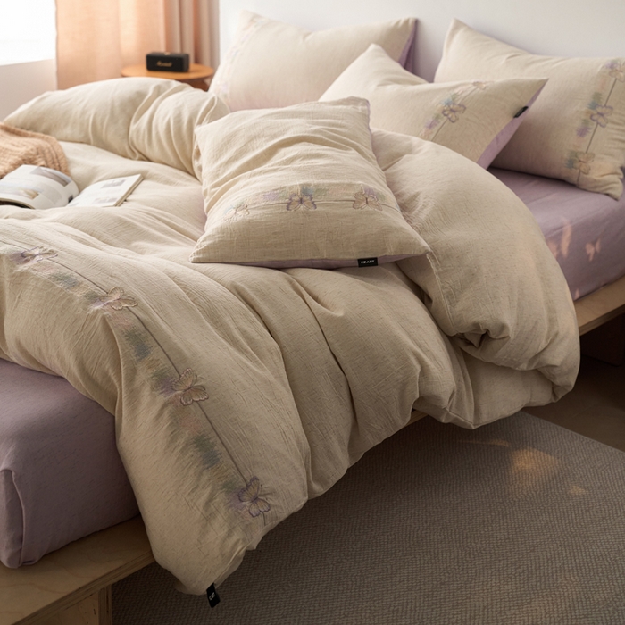 91家纺网 家纺一手货源 找家纺 （总）卡姿家纺 2026春夏天丝棉麻裸感超柔四件套— 梦蝶