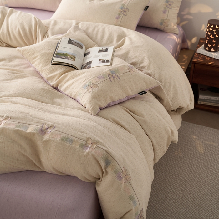 91家纺网 家纺一手货源 找家纺 （总）卡姿家纺 2026春夏天丝棉麻裸感超柔四件套— 梦蝶