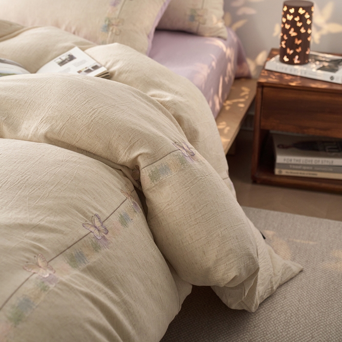 91家纺网 家纺一手货源 找家纺 （总）卡姿家纺 2026春夏天丝棉麻裸感超柔四件套— 梦蝶