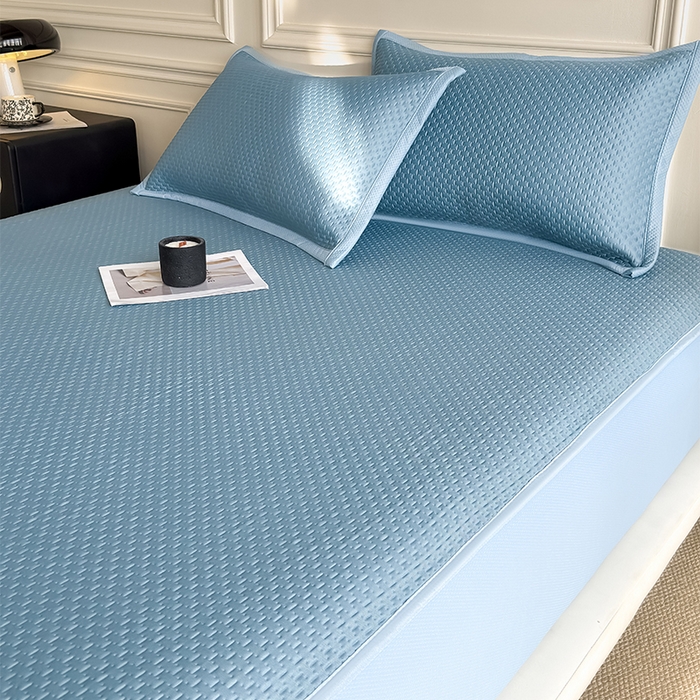 91家纺网 家纺一手货源 找家纺 人人爱家纺 2026新款冰豆豆刺绣软凉席床笠 富士山-水蓝