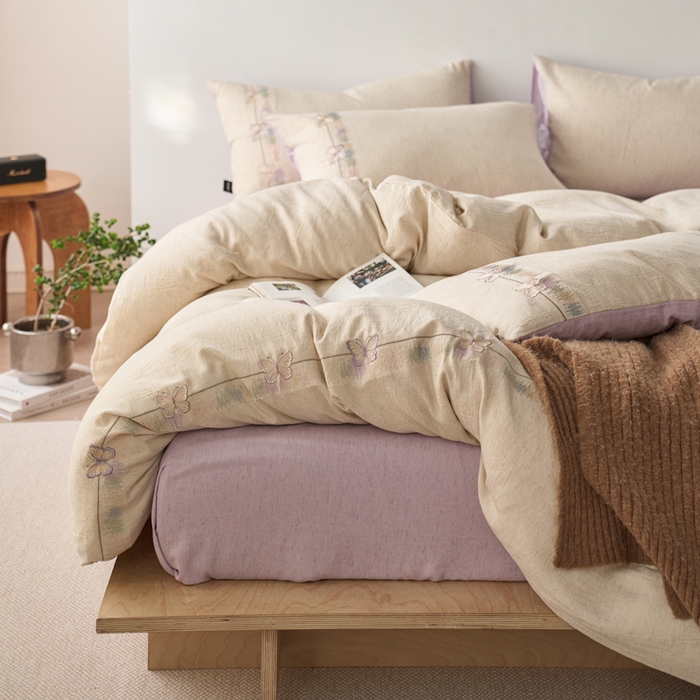 91家纺网 家纺一手货源 找家纺 （总）卡姿家纺 2026春夏天丝棉麻裸感超柔四件套— 梦蝶