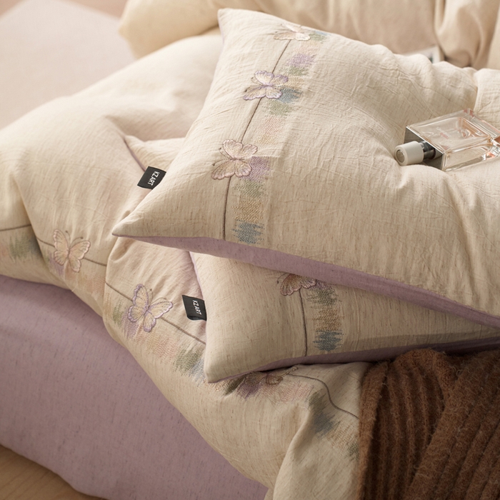 91家纺网 家纺一手货源 找家纺 （总）卡姿家纺 2026春夏天丝棉麻裸感超柔四件套— 梦蝶