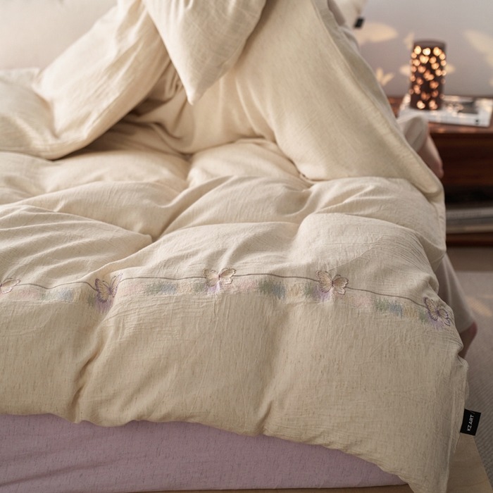 91家纺网 家纺一手货源 找家纺 （总）卡姿家纺 2026春夏天丝棉麻裸感超柔四件套— 梦蝶