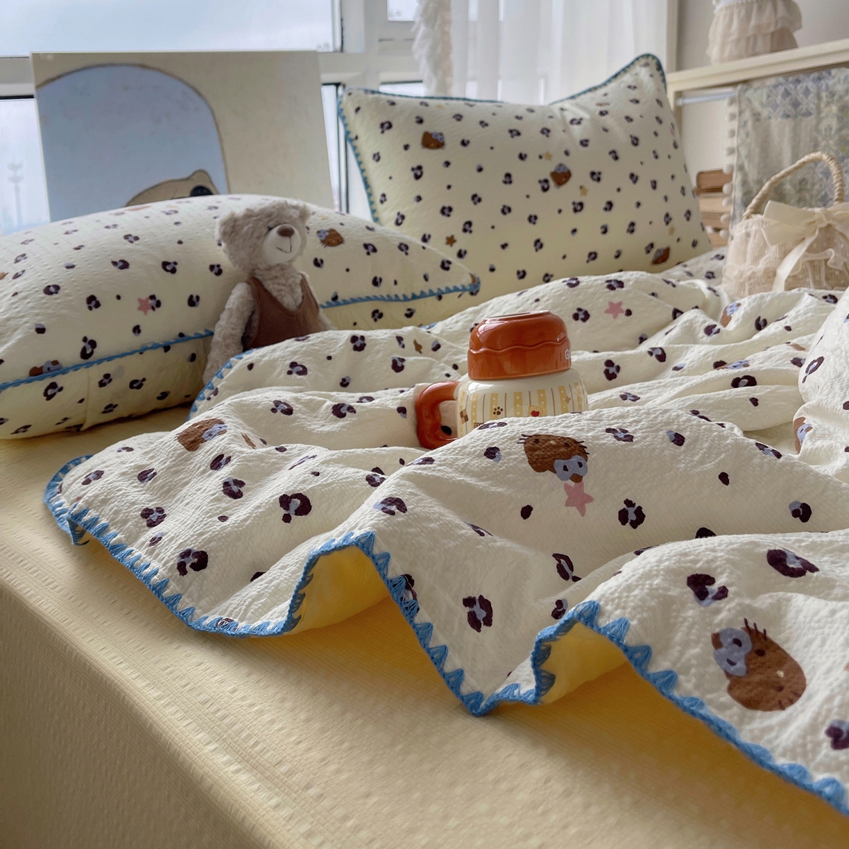 91家纺网 家纺一手货源 找家纺 （总）几禾 2026春夏新款泡芙纱贝壳边夏被夏凉被空调被四件套