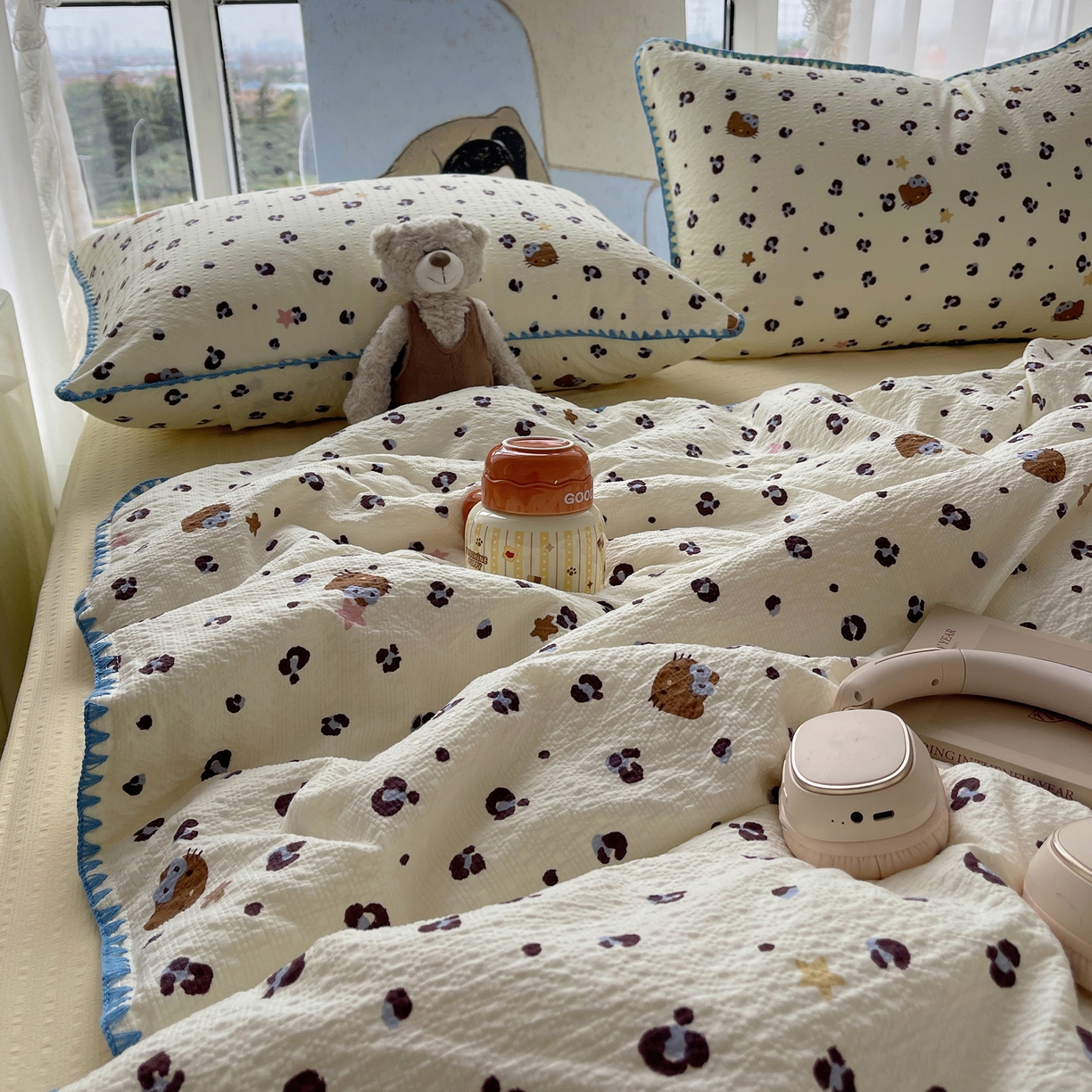 91家纺网 家纺一手货源 找家纺 （总）几禾 2026春夏新款泡芙纱贝壳边夏被夏凉被空调被四件套