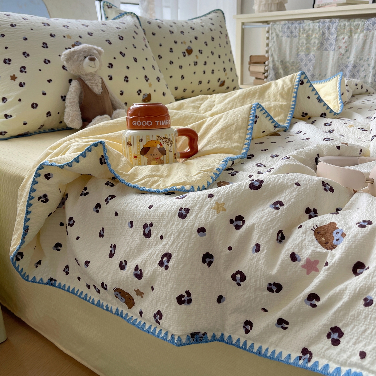 91家纺网 家纺一手货源 找家纺 （总）几禾 2026春夏新款泡芙纱贝壳边夏被夏凉被空调被四件套