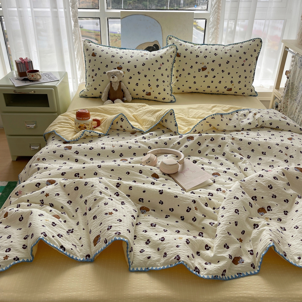 91家纺网 家纺一手货源 找家纺 （总）几禾 2026春夏新款泡芙纱贝壳边夏被夏凉被空调被四件套