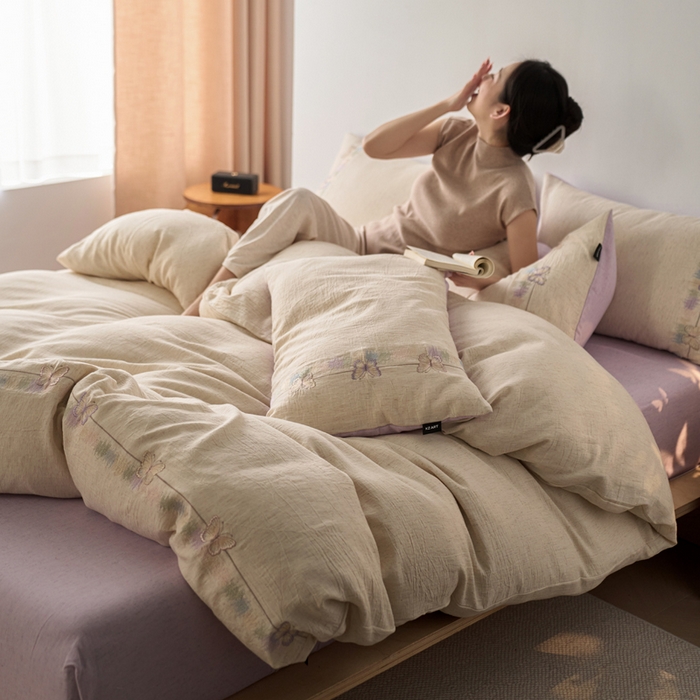 91家纺网 家纺一手货源 找家纺 （总）卡姿家纺 2026春夏天丝棉麻裸感超柔四件套— 梦蝶