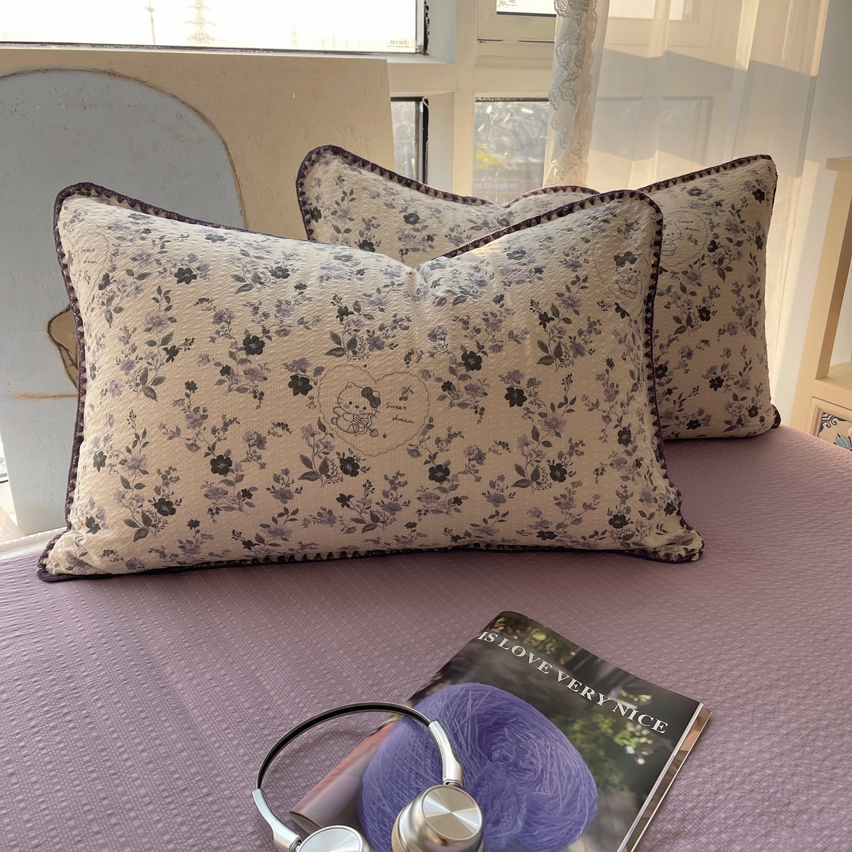 91家纺网 家纺一手货源 找家纺 几禾 2026春夏新款泡芙纱贝壳边夏被夏凉被空调被四件套 欧包-小猫秘境紫