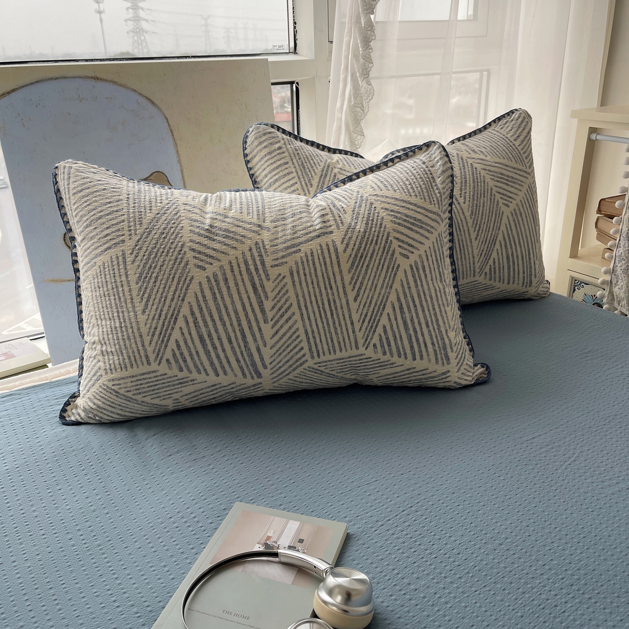 91家纺网 家纺一手货源 找家纺 几禾 2026春夏新款泡芙纱贝壳边夏被夏凉被空调被四件套 欧包-浅川纹