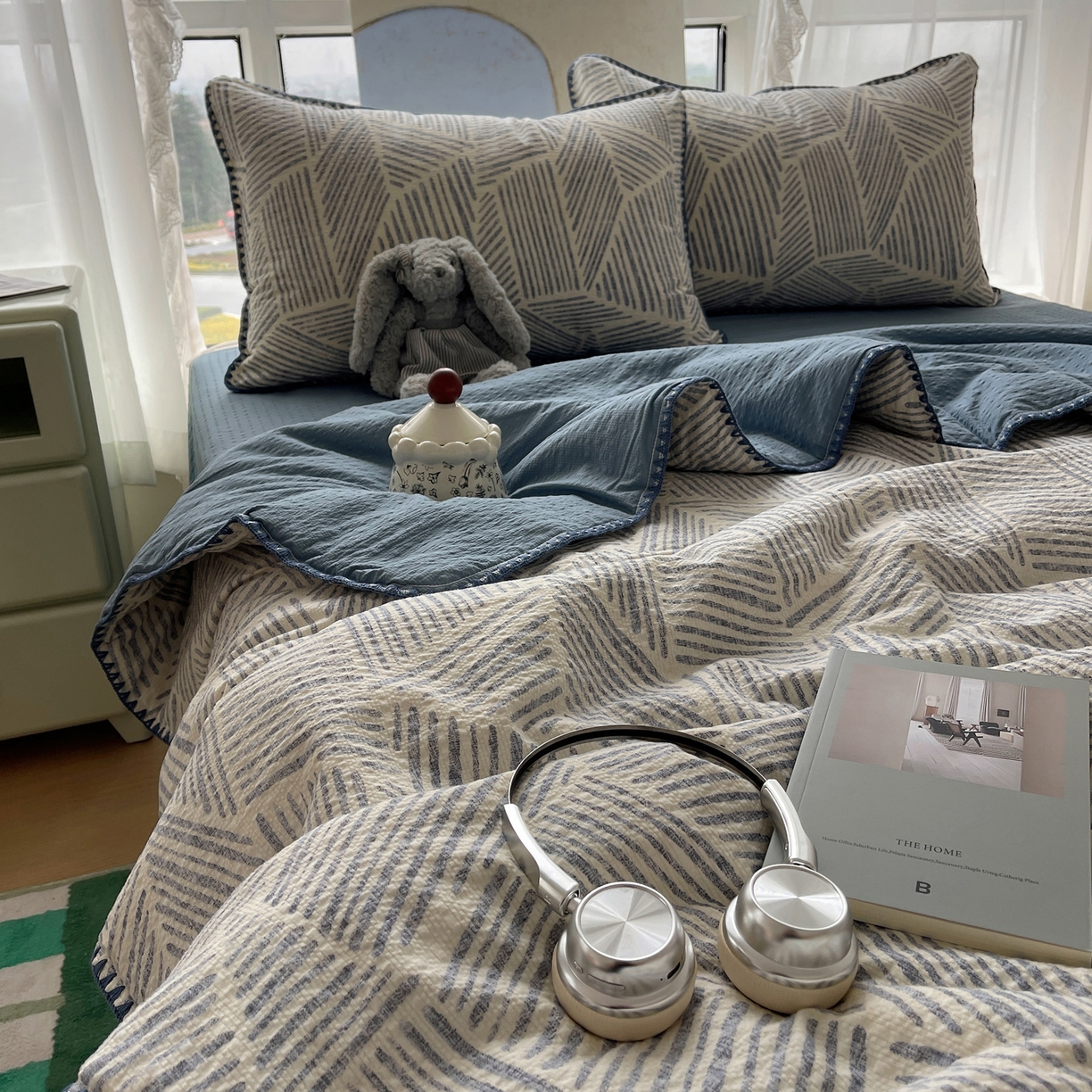 91家纺网 家纺一手货源 找家纺 几禾 2026春夏新款泡芙纱贝壳边夏被夏凉被空调被四件套 欧包-浅川纹