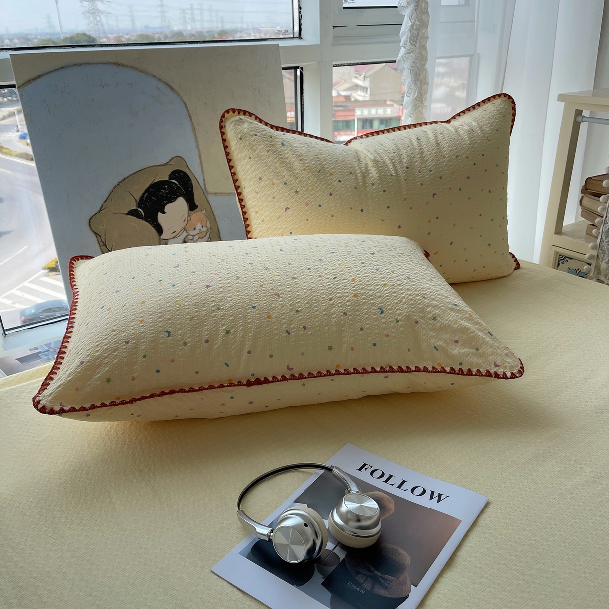 91家纺网 家纺一手货源 找家纺 几禾 2026春夏新款泡芙纱贝壳边夏被夏凉被空调被四件套 欧包-星月糖粒