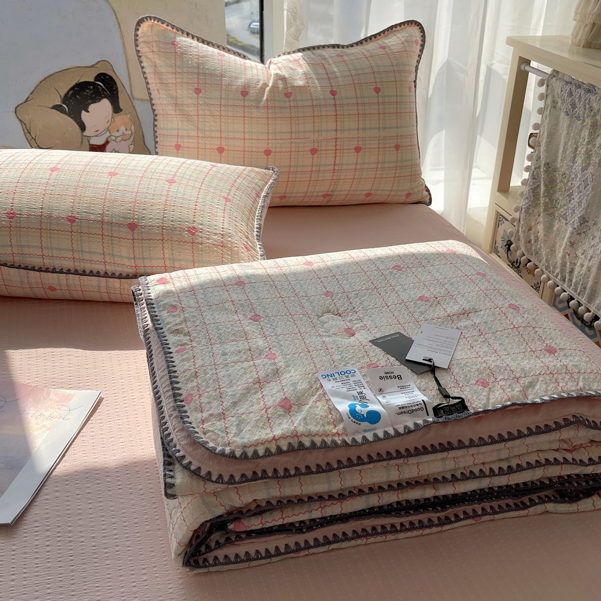 几禾 2026春夏新款泡芙纱贝壳边夏被夏凉被空调被四件套 欧包-格格心