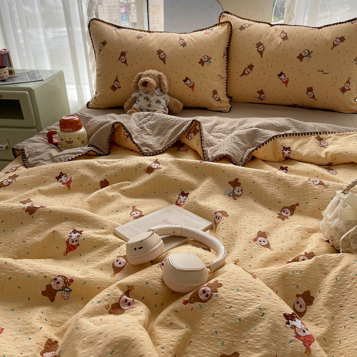 91家纺网 家纺一手货源 找家纺 几禾 2026春夏新款泡芙纱贝壳边夏被夏凉被空调被四件套 欧包-星星糖豆