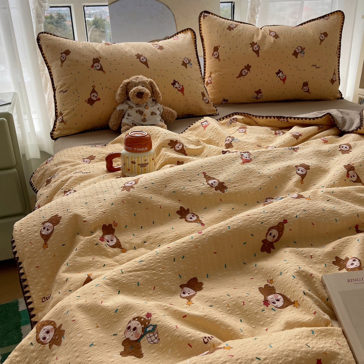 91家纺网 家纺一手货源 找家纺 几禾 2026春夏新款泡芙纱贝壳边夏被夏凉被空调被四件套 欧包-星星糖豆