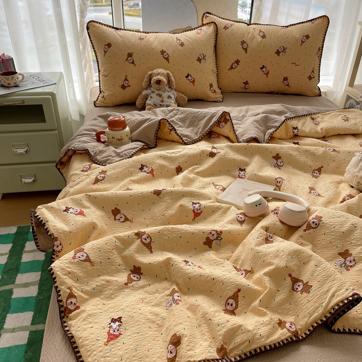 91家纺网 家纺一手货源 找家纺 几禾 2026春夏新款泡芙纱贝壳边夏被夏凉被空调被四件套 欧包-星星糖豆