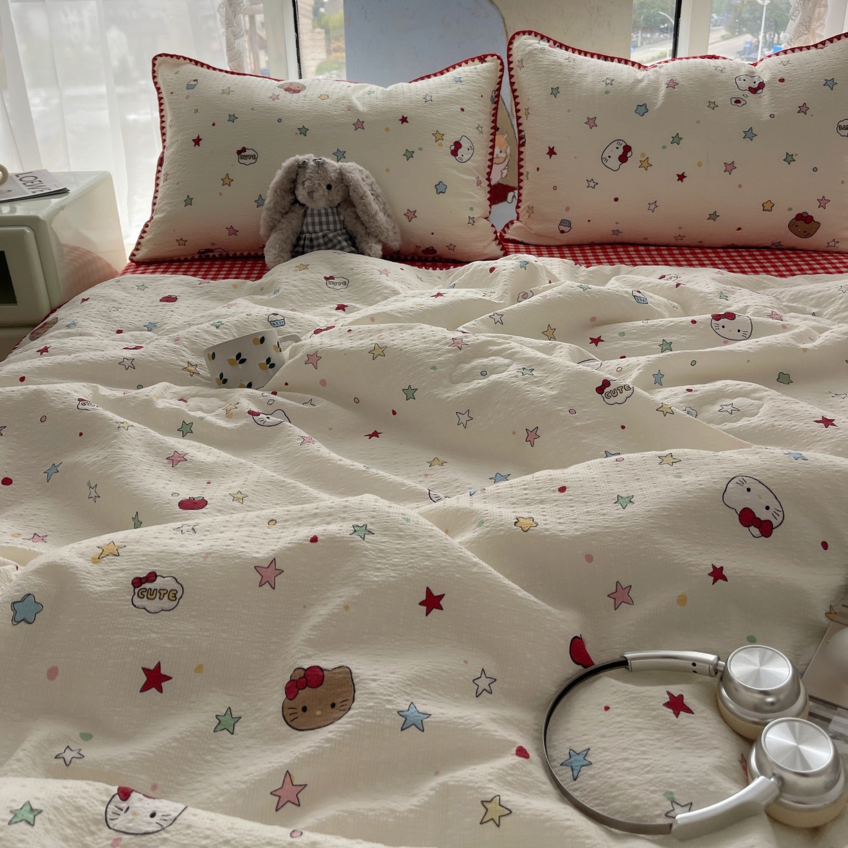 91家纺网 家纺一手货源 找家纺 几禾 2026春夏新款泡芙纱贝壳边夏被夏凉被空调被四件套 欧包-星芒凯蒂