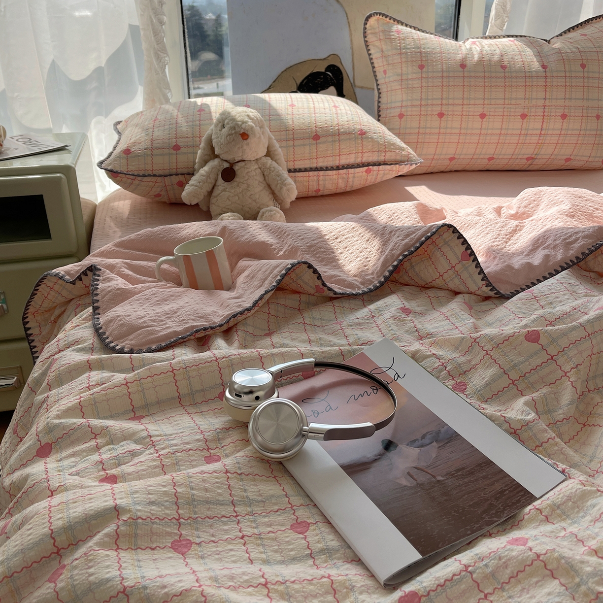 91家纺网 家纺一手货源 找家纺 几禾 2026春夏新款泡芙纱贝壳边夏被夏凉被空调被四件套 欧包-格格心