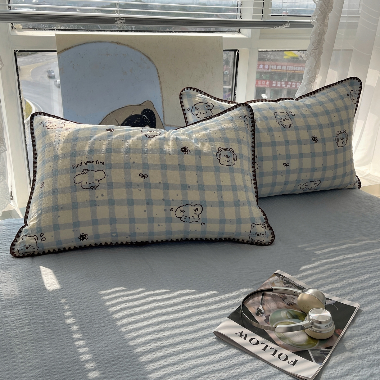 91家纺网 家纺一手货源 找家纺 几禾 2026春夏新款泡芙纱贝壳边夏被夏凉被空调被四件套 欧包-机智蓝狗