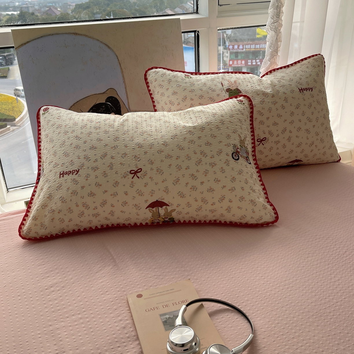 91家纺网 家纺一手货源 找家纺 几禾 2026春夏新款泡芙纱贝壳边夏被夏凉被空调被四件套 欧包-躲雨小兔