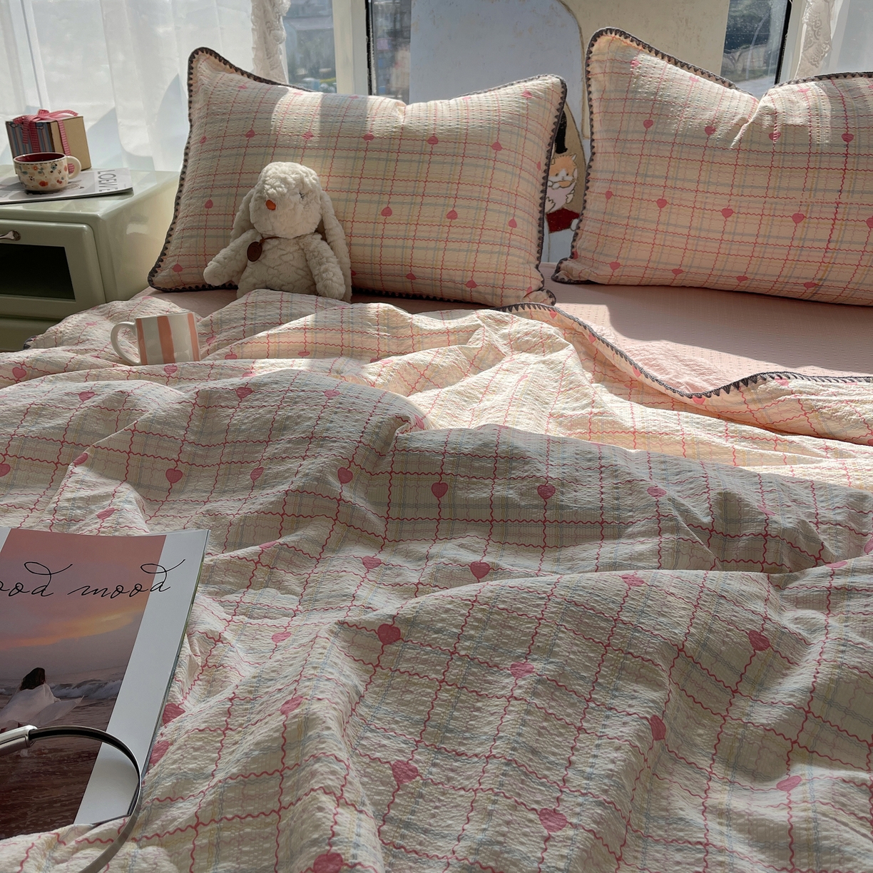 91家纺网 家纺一手货源 找家纺 几禾 2026春夏新款泡芙纱贝壳边夏被夏凉被空调被四件套 欧包-格格心