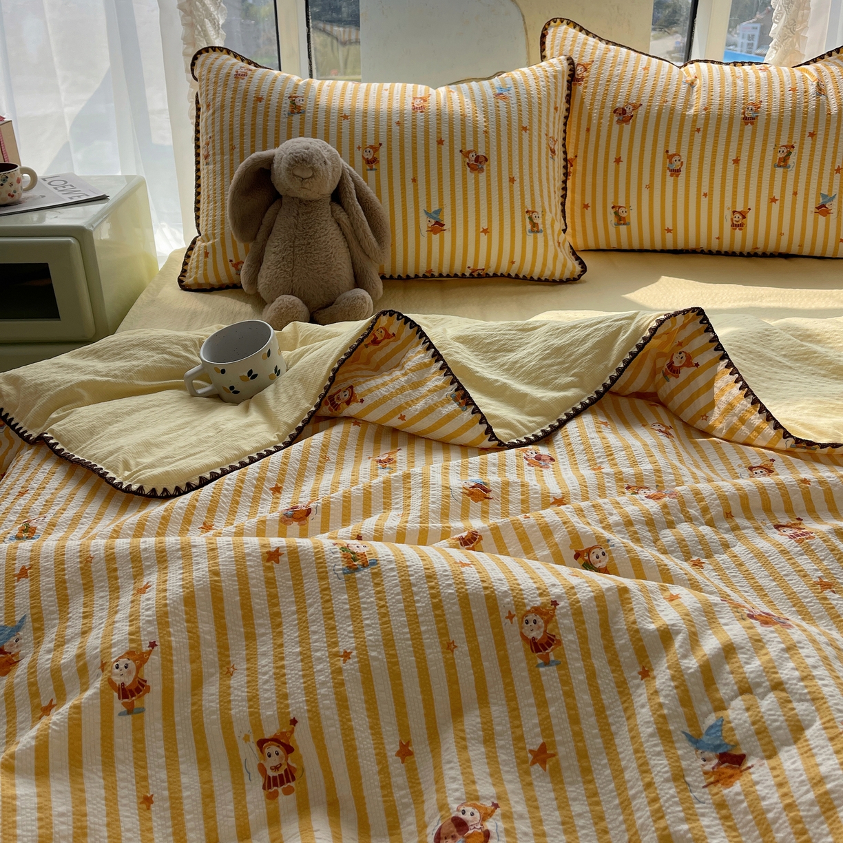 91家纺网 家纺一手货源 找家纺 几禾 2026春夏新款泡芙纱贝壳边夏被夏凉被空调被四件套 欧包-魔法星星