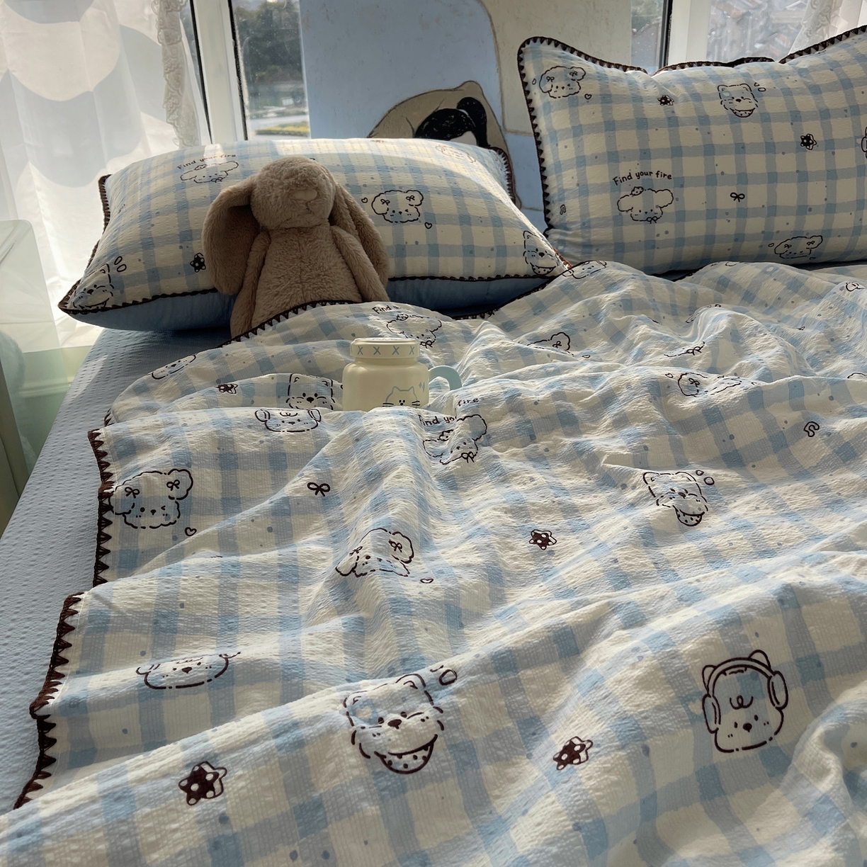 91家纺网 家纺一手货源 找家纺 几禾 2026春夏新款泡芙纱贝壳边夏被夏凉被空调被四件套 欧包-机智蓝狗