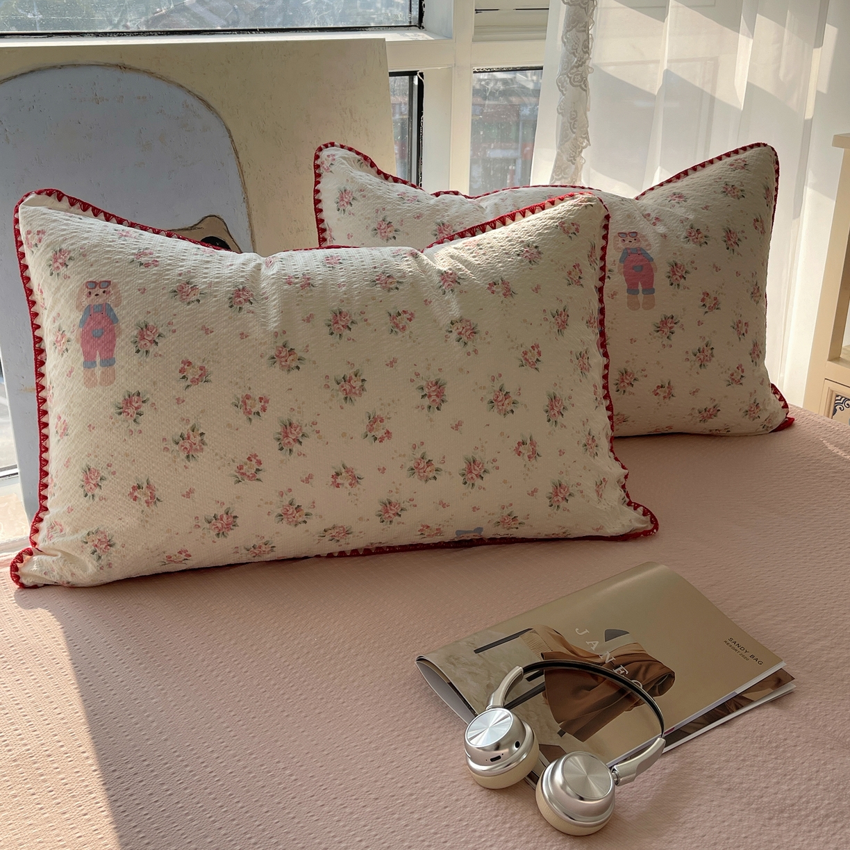 91家纺网 家纺一手货源 找家纺 几禾 2026春夏新款泡芙纱贝壳边夏被夏凉被空调被四件套 欧包-甜卷兔兔