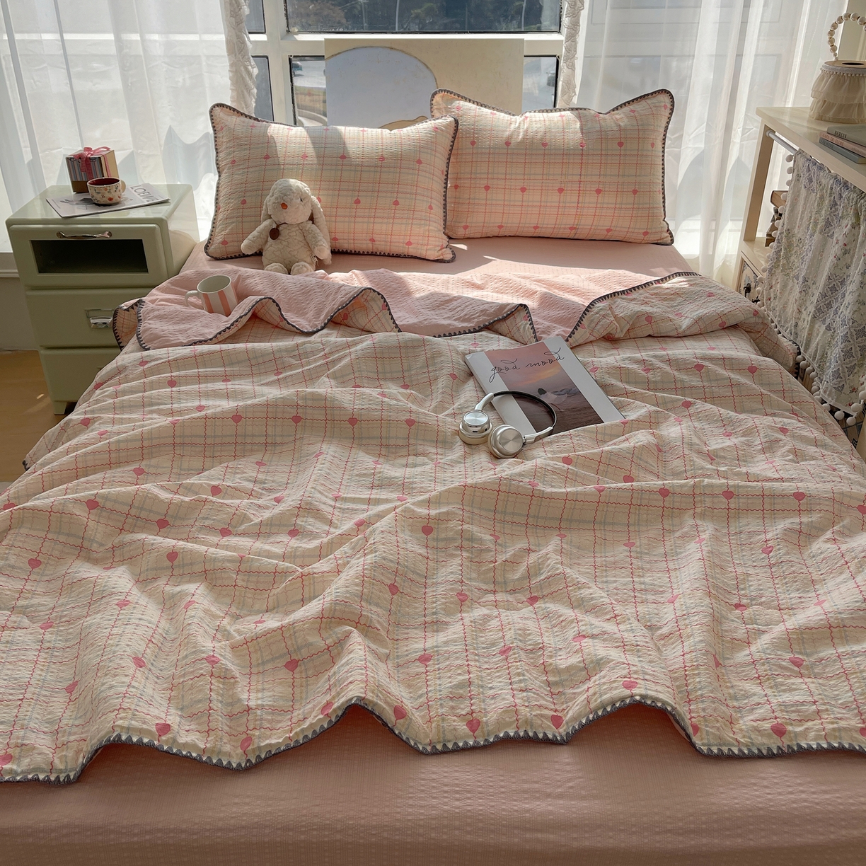 91家纺网 家纺一手货源 找家纺 几禾 2026春夏新款泡芙纱贝壳边夏被夏凉被空调被四件套 欧包-格格心