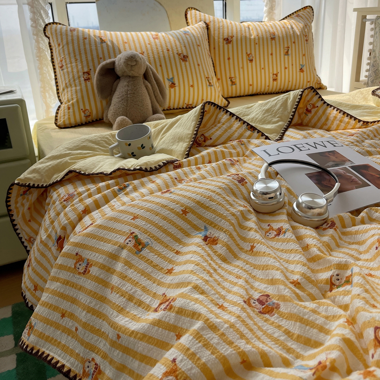 91家纺网 家纺一手货源 找家纺 几禾 2026春夏新款泡芙纱贝壳边夏被夏凉被空调被四件套 欧包-魔法星星