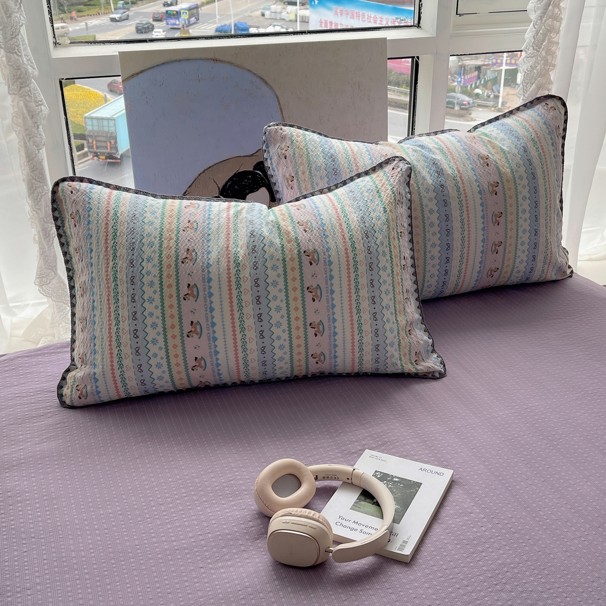 91家纺网 家纺一手货源 找家纺 几禾 2026春夏新款泡芙纱贝壳边夏被夏凉被空调被四件套 欧包-甜心木马卷