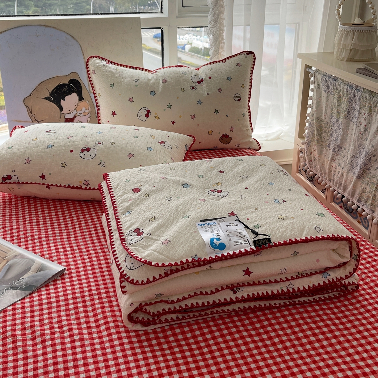 几禾 2026春夏新款泡芙纱贝壳边夏被夏凉被空调被四件套 欧包-星芒凯蒂