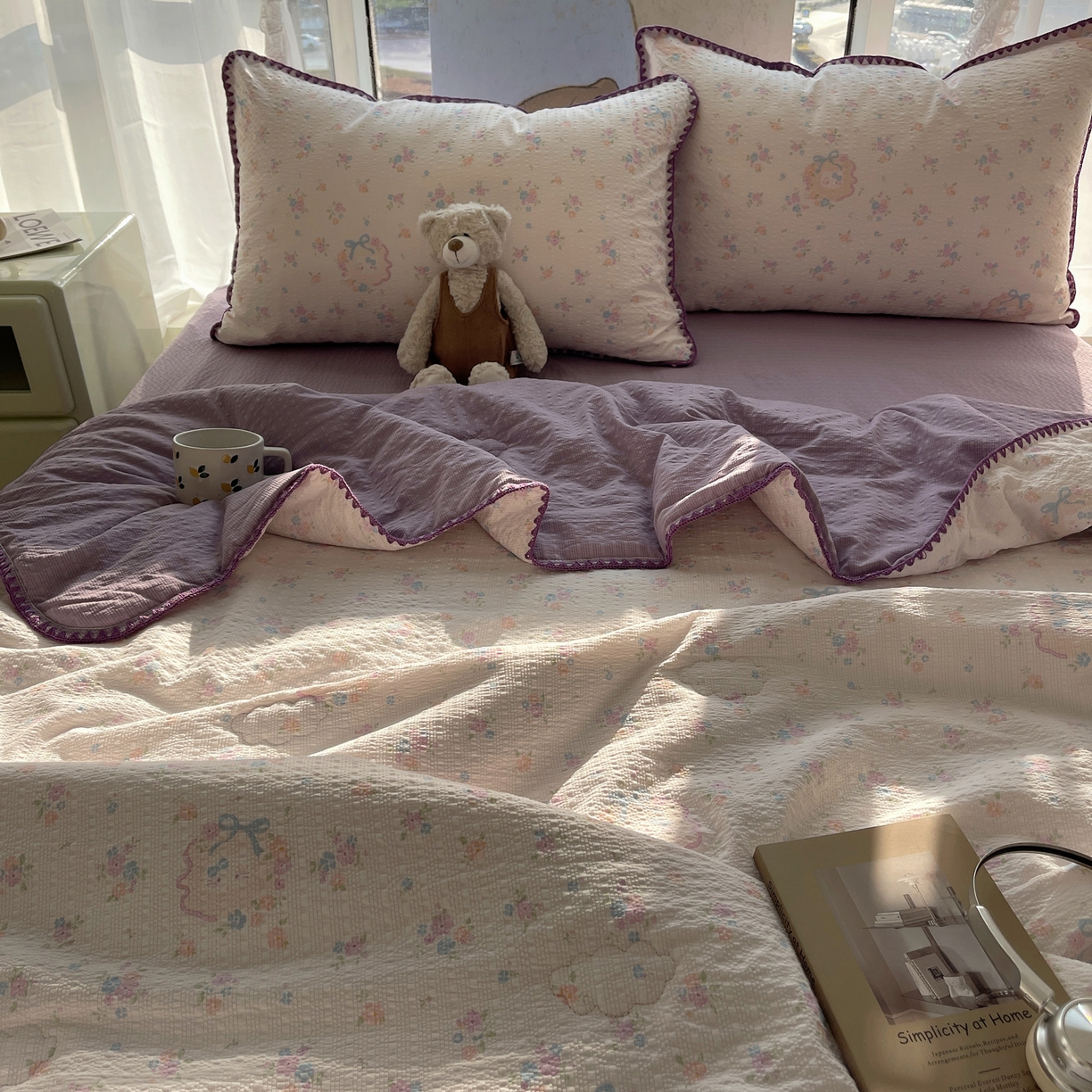 91家纺网 家纺一手货源 找家纺 几禾 2026春夏新款泡芙纱贝壳边夏被夏凉被空调被四件套 欧包-碎花藏甜