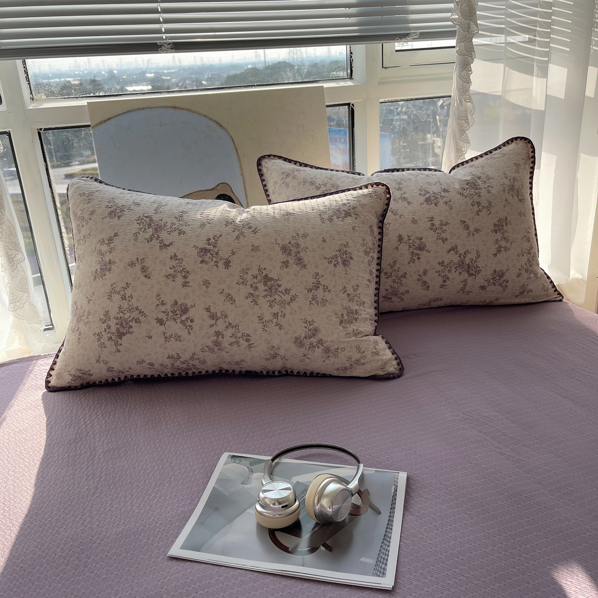 91家纺网 家纺一手货源 找家纺 几禾 2026春夏新款泡芙纱贝壳边夏被夏凉被空调被四件套 欧包-柔紫碎花屿