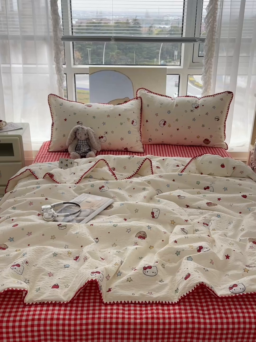 91家纺网 家纺一手货源 找家纺 几禾 2026春夏新款泡芙纱贝壳边夏被夏凉被空调被四件套 欧包-星芒凯蒂