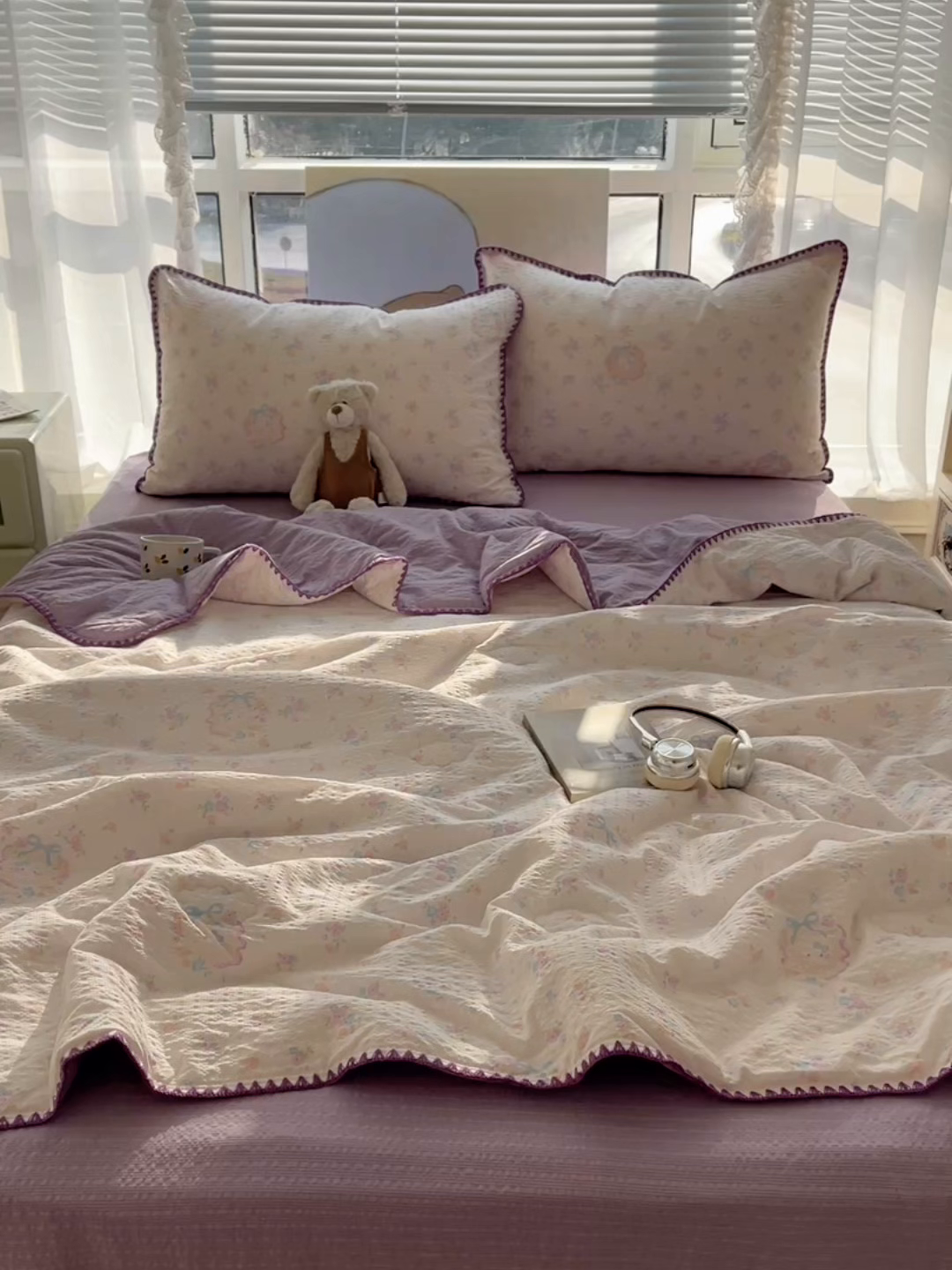 91家纺网 家纺一手货源 找家纺 几禾 2026春夏新款泡芙纱贝壳边夏被夏凉被空调被四件套 欧包-碎花藏甜