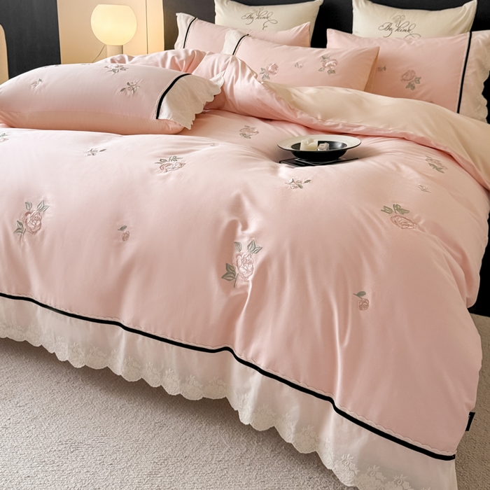 91家纺网 家纺一手货源 找家纺 （总）卡姿家纺 2026春夏全棉小法式气质款刺绣四件套—菲琳