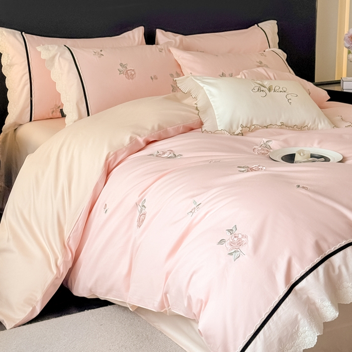 91家纺网 家纺一手货源 找家纺 （总）卡姿家纺 2026春夏全棉小法式气质款刺绣四件套—菲琳