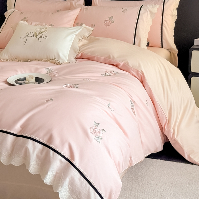 91家纺网 家纺一手货源 找家纺 （总）卡姿家纺 2026春夏全棉小法式气质款刺绣四件套—菲琳