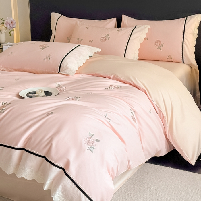 91家纺网 家纺一手货源 找家纺 （总）卡姿家纺 2026春夏全棉小法式气质款刺绣四件套—菲琳