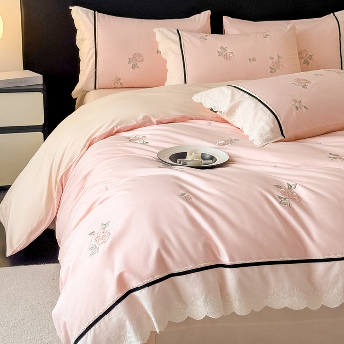 91家纺网 家纺一手货源 找家纺 （总）卡姿家纺 2026春夏全棉小法式气质款刺绣四件套—菲琳