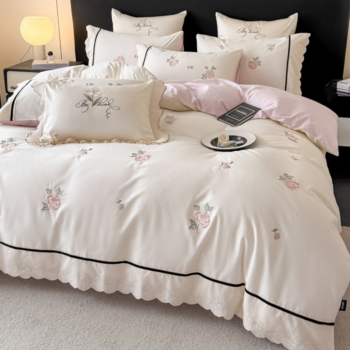 卡姿家纺 2026春夏全棉小法式气质款刺绣四件套—菲琳 菲琳奶白