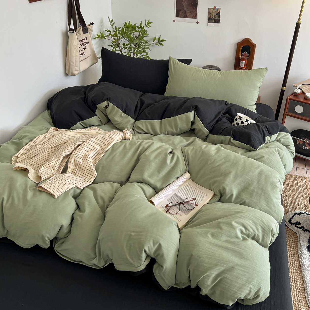 91家纺网 家纺一手货源 找家纺 （总）梦嘉居 2026新款亲肤纯色AB版水洗皱皱棉四件套学生宿舍床单床笠三件套