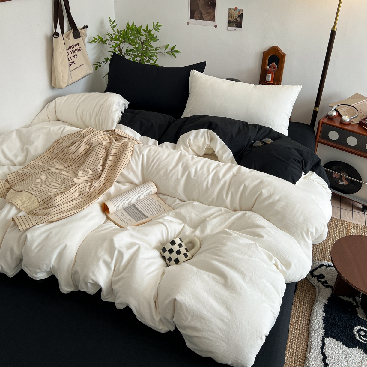 91家纺网 家纺一手货源 找家纺 （总）梦嘉居 2026新款亲肤纯色AB版水洗皱皱棉四件套学生宿舍床单床笠三件套