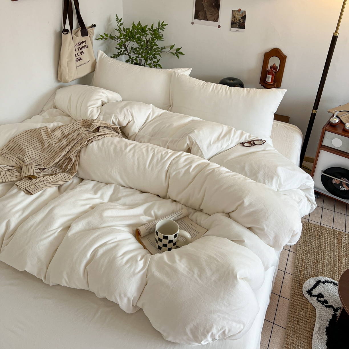 91家纺网 家纺一手货源 找家纺 （总）梦嘉居 2026新款亲肤纯色AB版水洗皱皱棉四件套学生宿舍床单床笠三件套