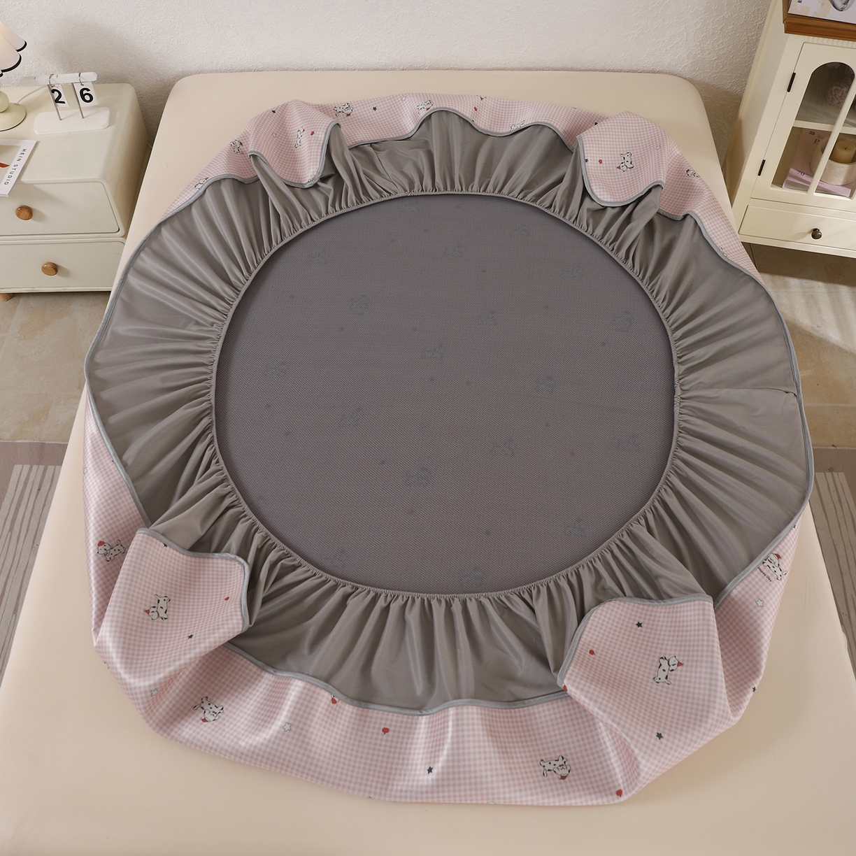 91家纺网 家纺一手货源 找家纺 小萌虎 2026新款碳光冰丝凉席床笠款拍法二 斑点狗-粉