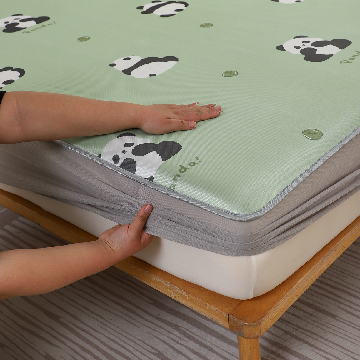 91家纺网 家纺一手货源 找家纺 小萌虎 2026新款碳光冰丝凉席床笠款拍法二 大熊猫