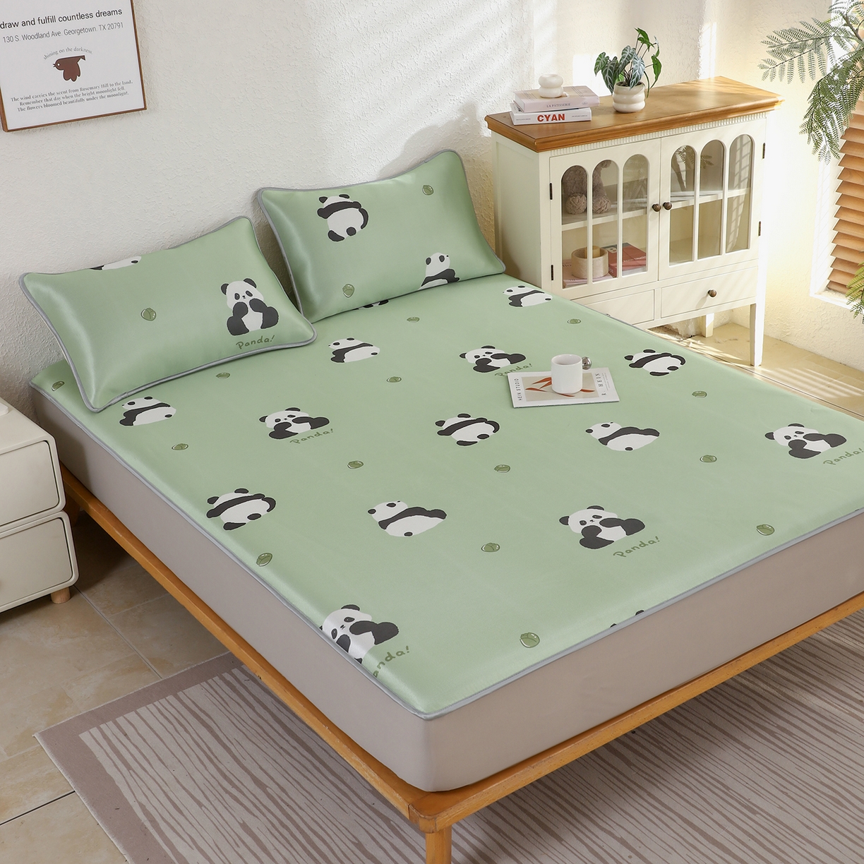 91家纺网 家纺一手货源 找家纺 小萌虎 2026新款碳光冰丝凉席床笠款拍法二 大熊猫